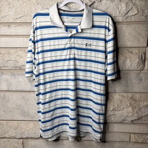 Under Armour  Polo Shirt Men's Size Large Loose Blue Heatgear Short Sleeve
